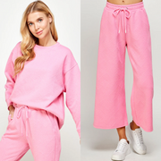long sleeve casual textured set - bubble gum